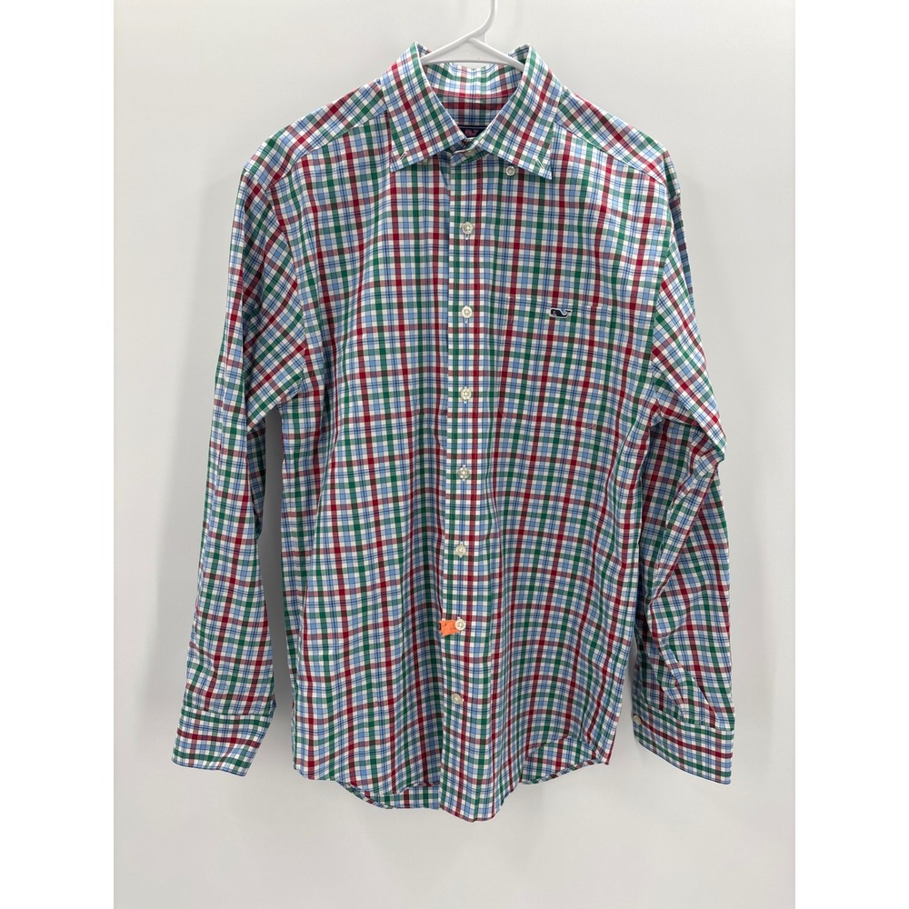 Vineyard Vines Mens Classic Fit Tucker Shirt Plaid Cotton Button Down Small Red